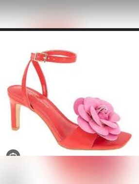 IN SEARCH OF! Women's Red Ankle-Strap Sandal with Pink Flower Accent